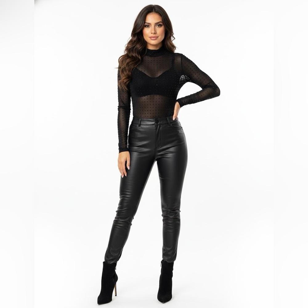 No Boundaries Mesh Studded Black Long Sleeve Bodysuit - Picture 3 of 13